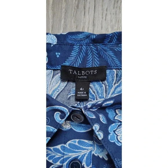 Talbots Dress 4P Womens Blue Floral A Line 3/4 Balloon Sleeve Drawstring Waist - Picture 4 of 14